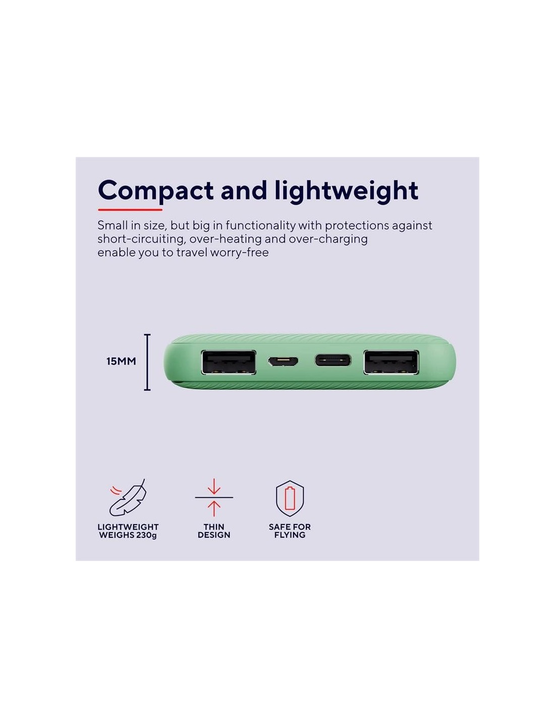 POWERBANK TRUST PRIMO SLIM 10000MAH X2 USB-A + USB-C + MICRO-USB ECO GREEN