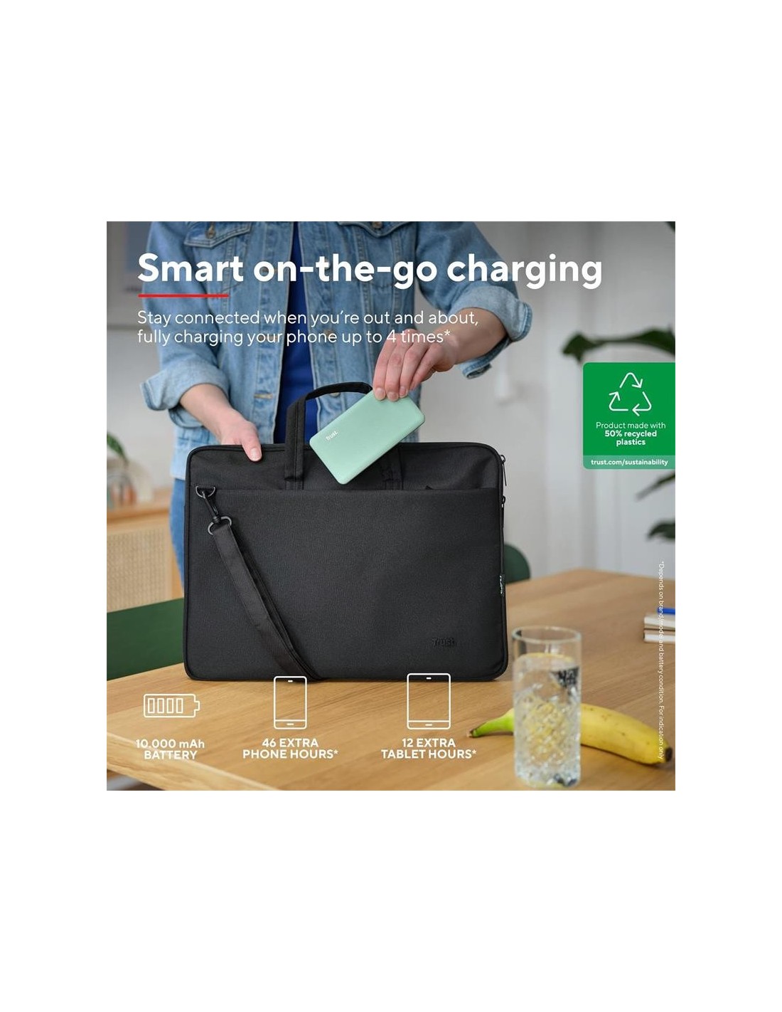 POWERBANK TRUST PRIMO SLIM 10000MAH X2 USB-A + USB-C + MICRO-USB ECO GREEN