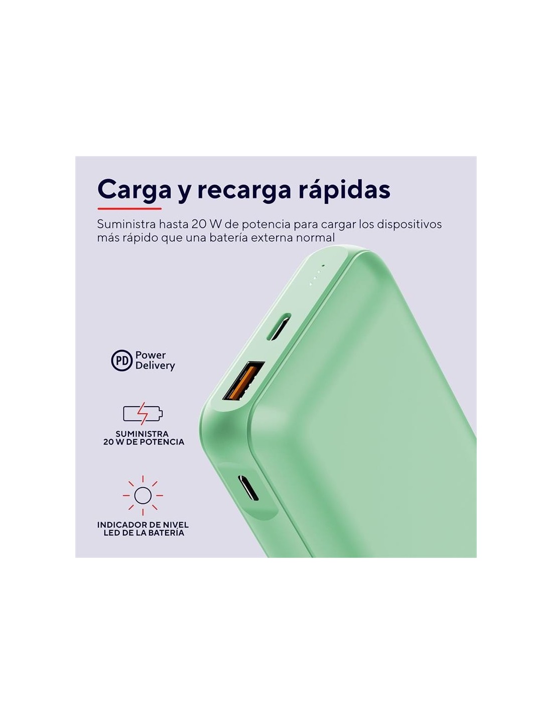 POWERBANK TRUST REDOH 20000MAH USB-A + X2 USB-C GREEN
