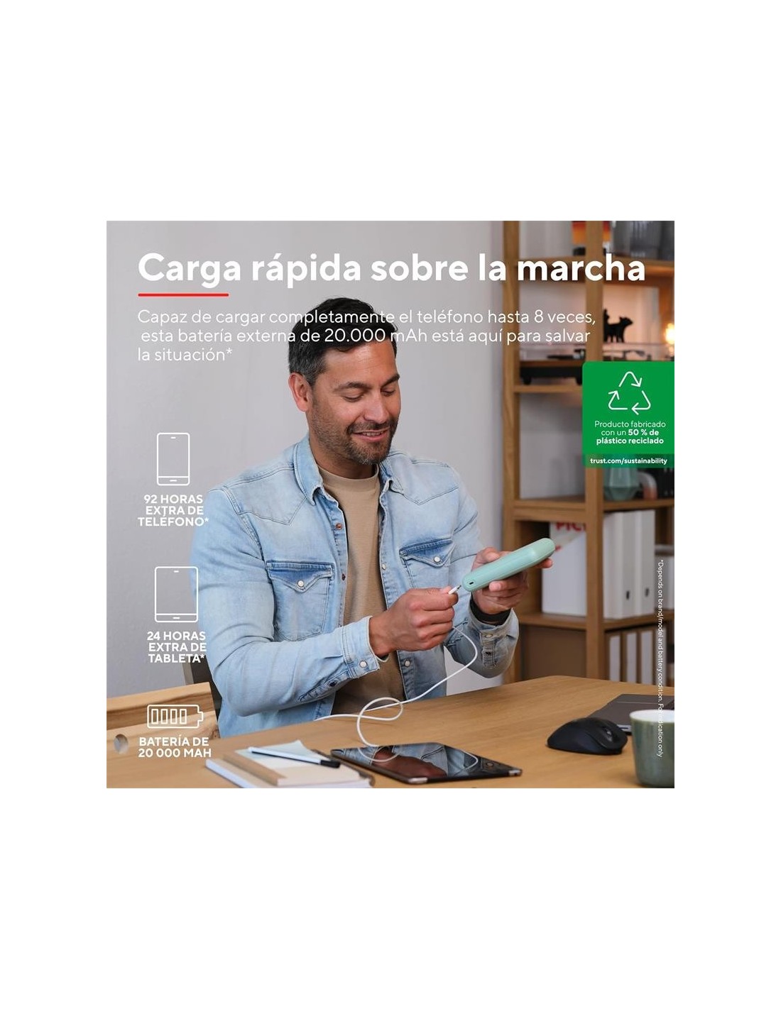 POWERBANK TRUST REDOH 20000MAH USB-A + X2 USB-C GREEN