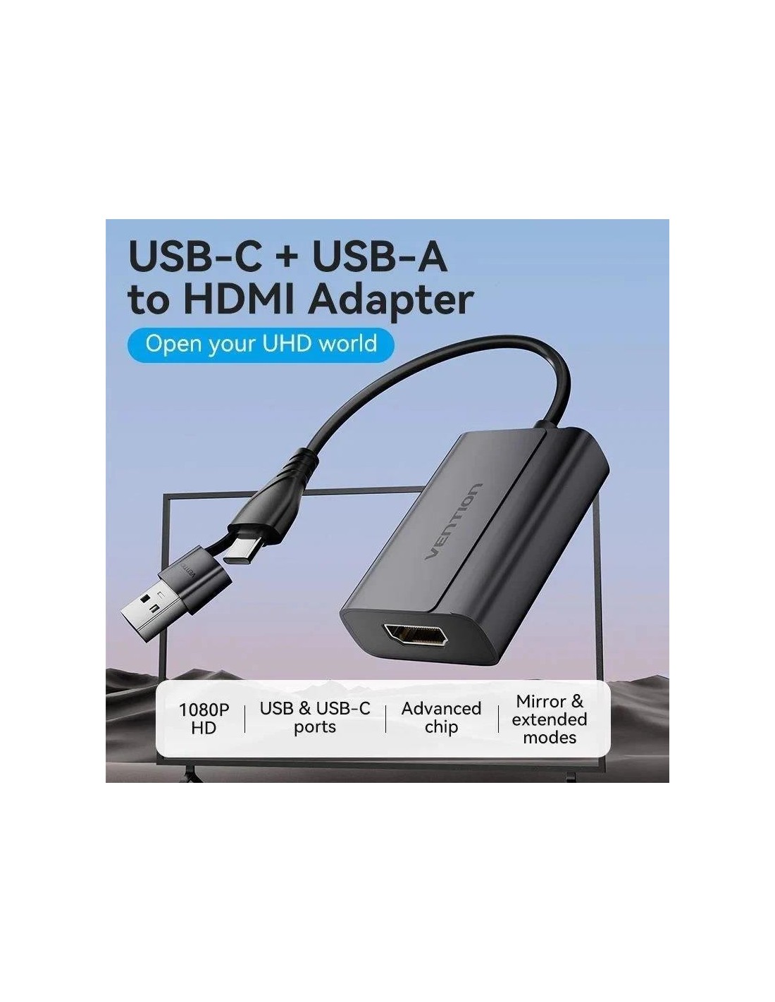 CONVERSOR VENTION USB-C/M USB-A/M A HDMI/H 0.15M BLACK