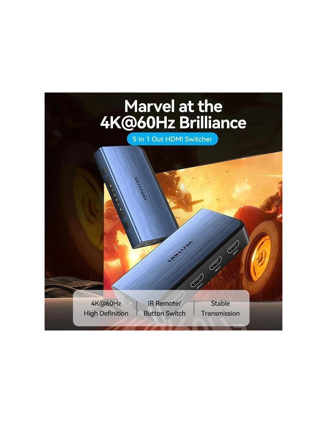 SWITCH CONMUTADOR VENTION HDMI 2.0 4K HDMI/H - 4XHDMI/H BLUE