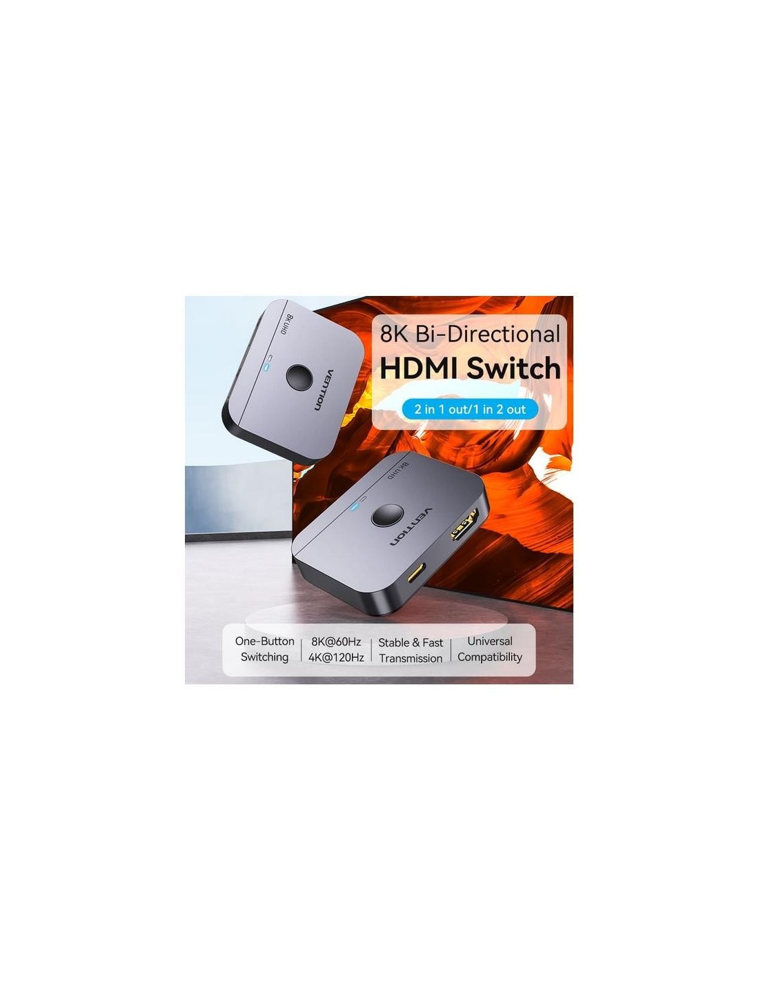 SWITCH/SPLITTER VENTION HDMI 2.1/H - X2HDMI/H USB-C/H BIDIRECCIONAL 8K