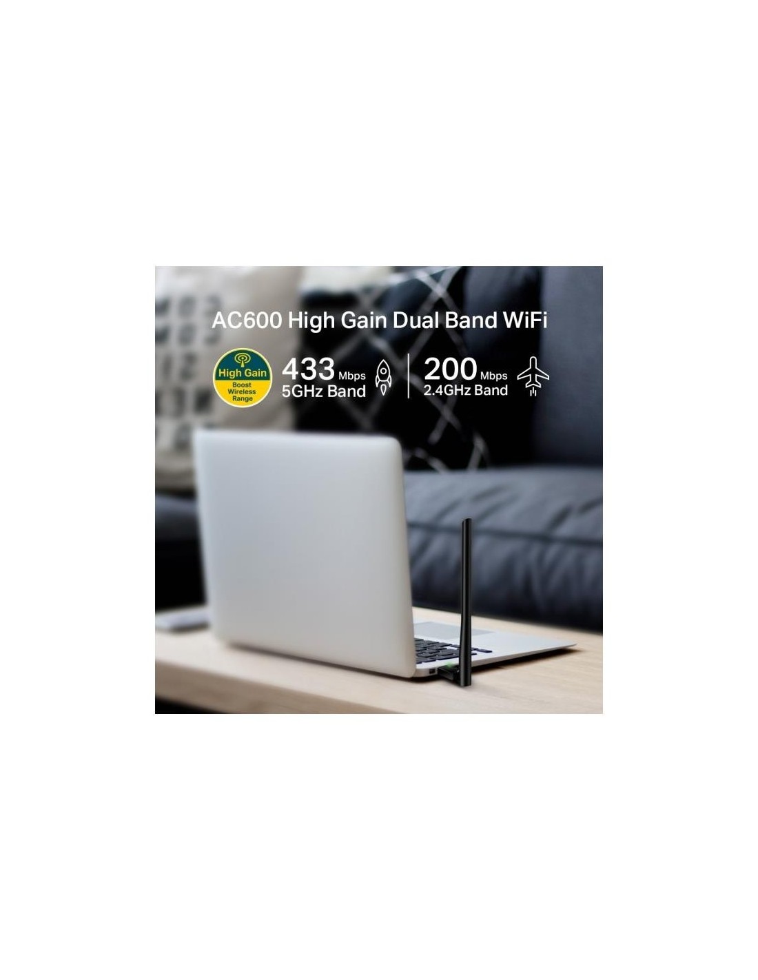 WIRELESS ADAPTADOR USB TP-LINK ARCHER T2U PLUS AC600 DUAL BAND 5DBI