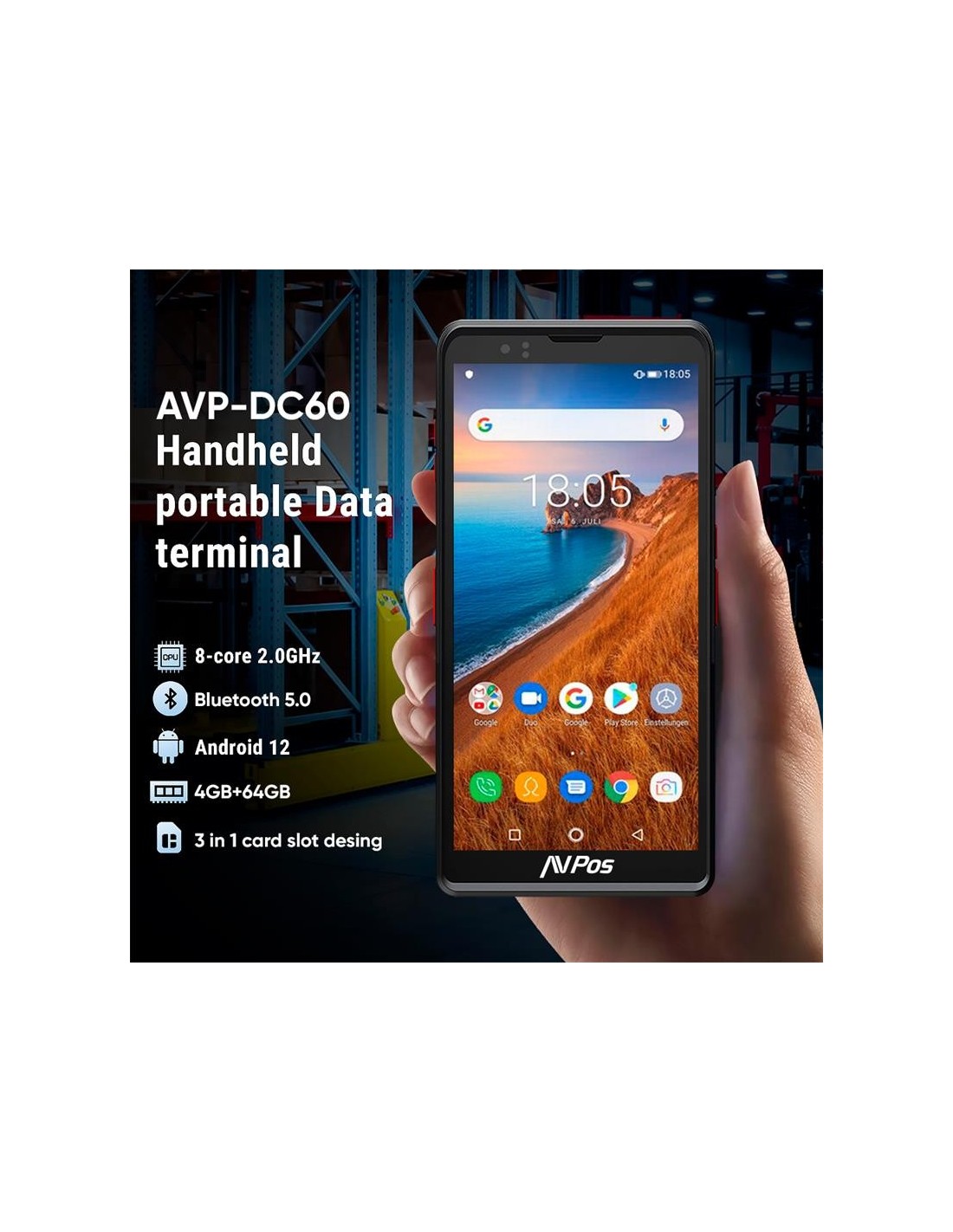 CAPTURADOR PDA AVPOS DC60 6 OCTA/4GB/64GB/NFC/2D/4G/FUNDA ANDROID