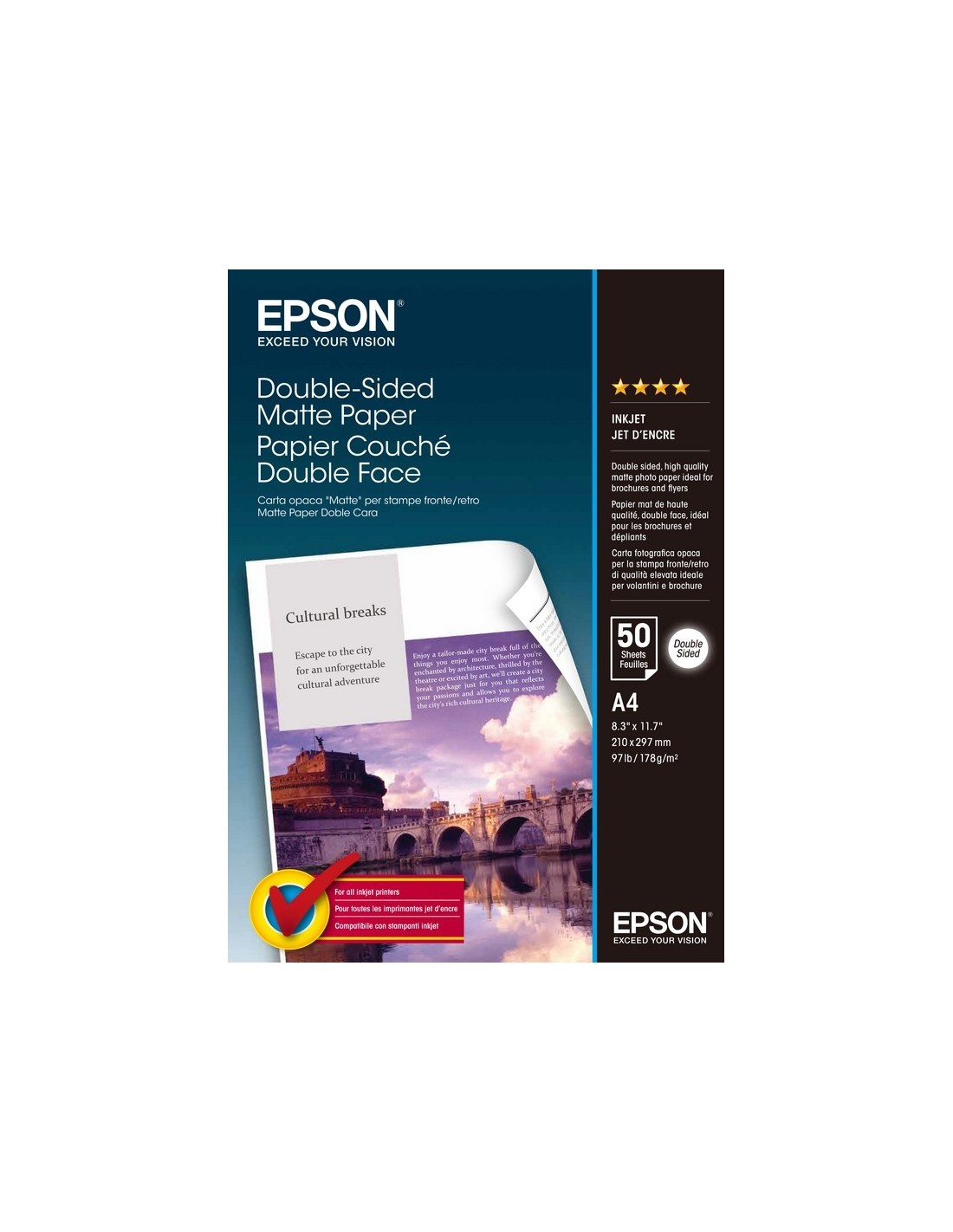 PAPEL EPSON C13S041569 MATE DOBLE CARA A4 50 HOJAS 178GR