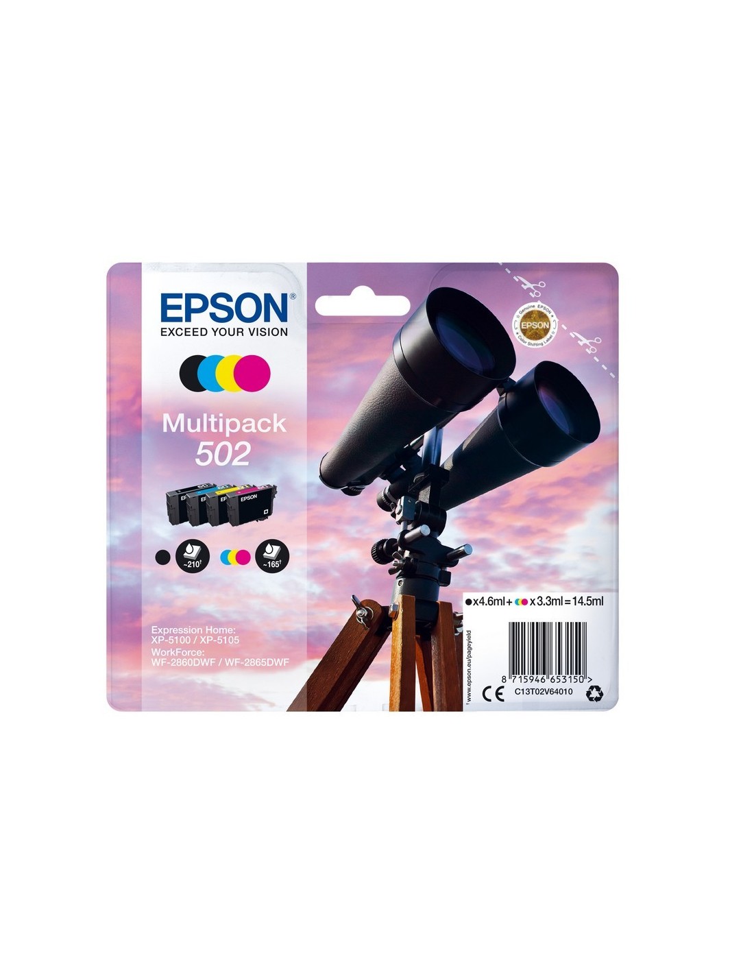 TINTA EPSON C13T02V64020 MULTIPACK 4 COLORES T02V6 502