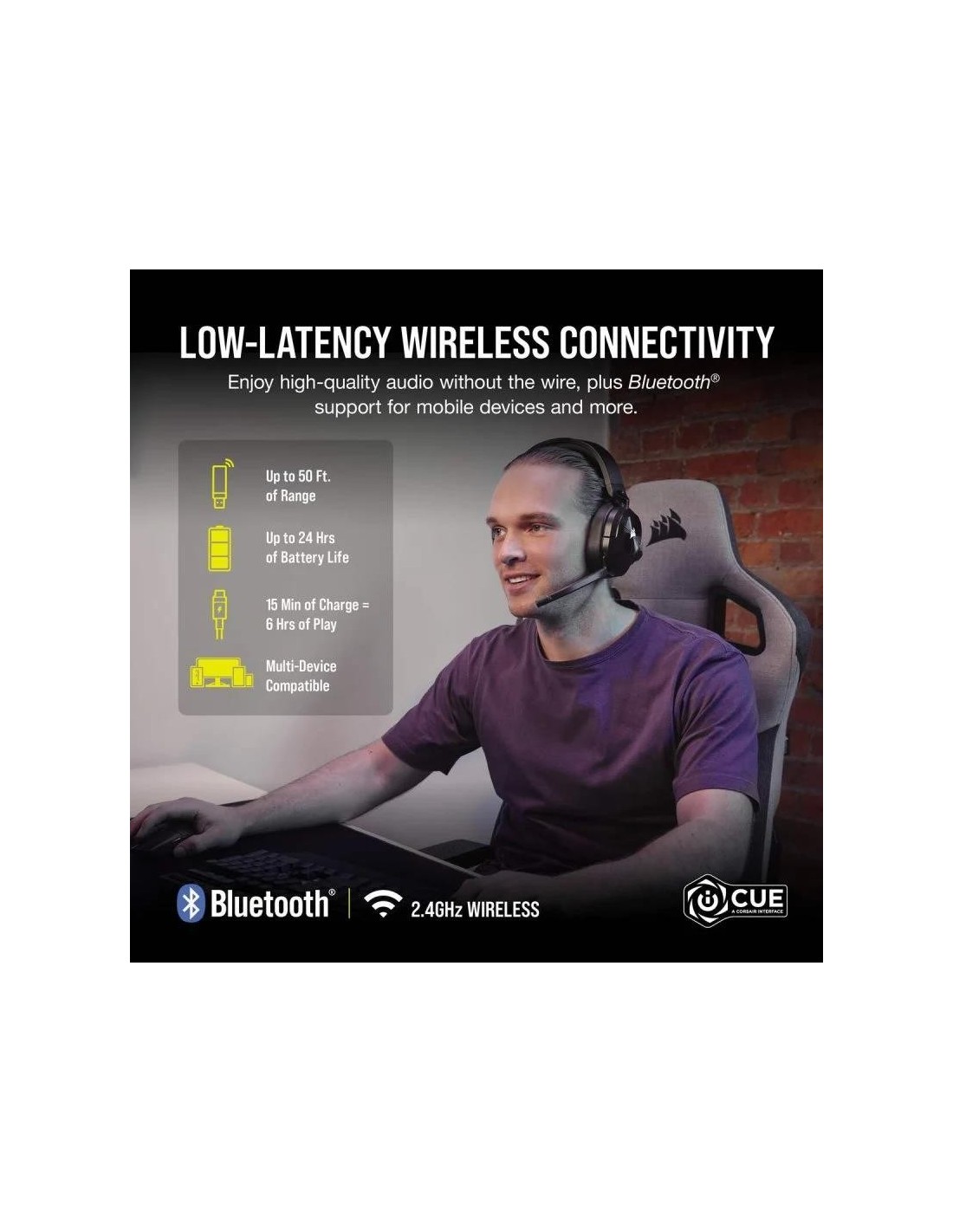 AURICULARES + MICROFONO CORSAIR HS55 GAMING HEADSET WIRELESS DB 7.1 BLACK