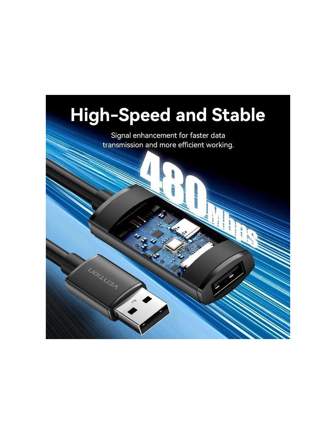CABLE ALARGADOR USB-A VENTION AMPLIFICADO 2.0 TIPO USB-A/M - USB-A/H 5M