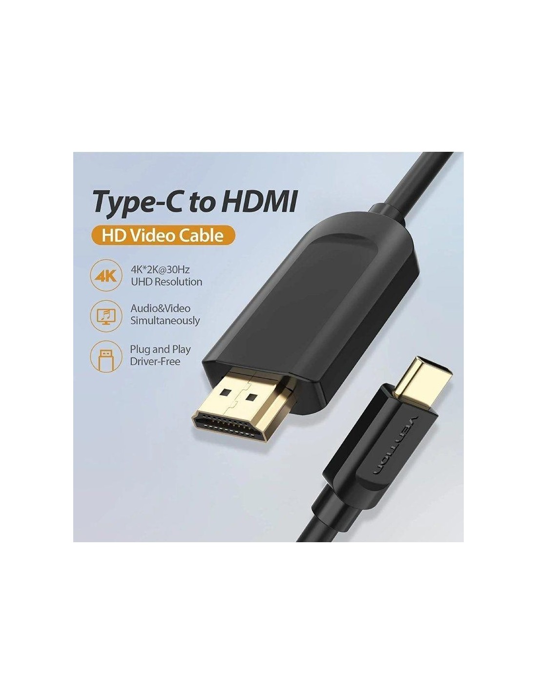 CABLE CONVERSOR HDMI 1.4 4K VENTION USB-C/M - HDMI/M 2M BLACK