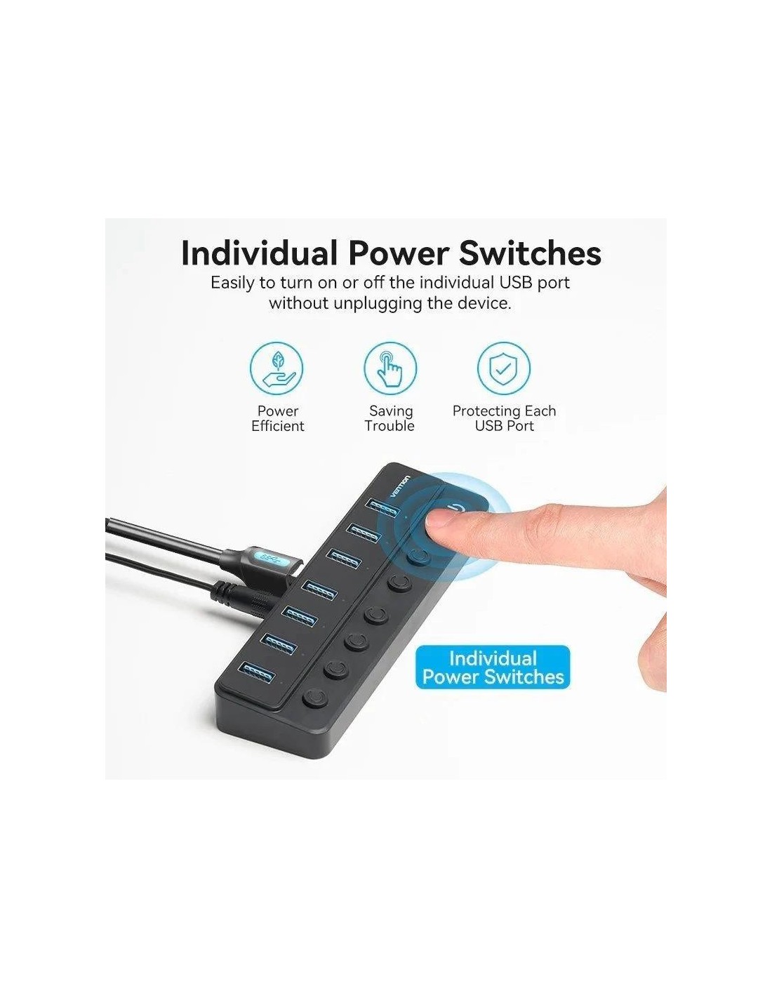 HUB VENTION USB 3.0 7 PUERTOS USB 3.0 INTERRUPTOR BLACK