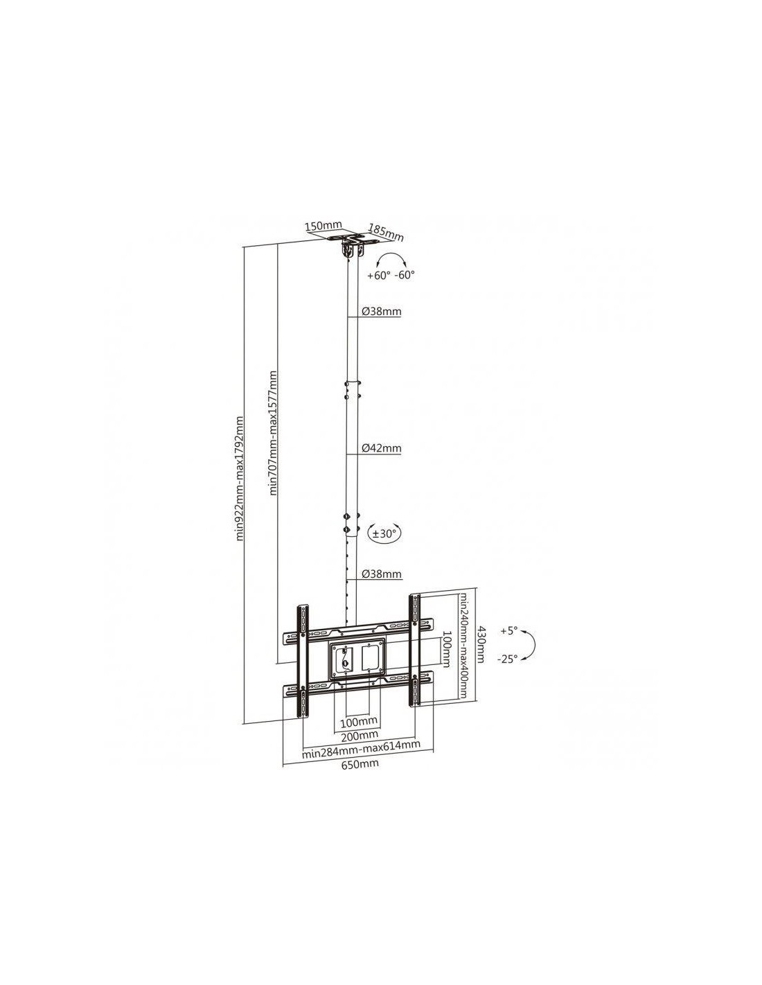 SOPORTE MONITOR AISENS TECHO 37-80 50KG INCLINABLE EXTENSIBLE  BLACK