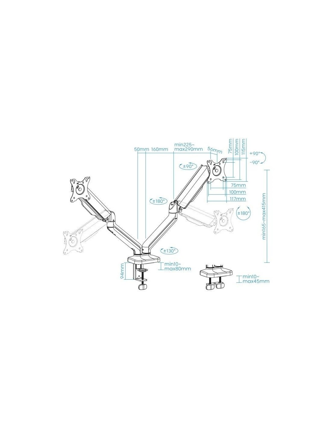 SOPORTE DE MESA TV/MONITOR TOOQ DB5132TNR-B 17-32 2 BRAZOS ASISTIDO BLACK