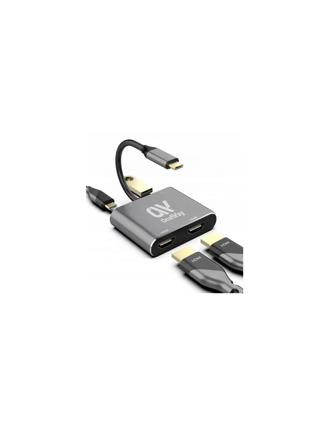 DOCK HUB ONEWAY USB-C 5 EN 1 X2HDMI/USB 3.0/USB-C PD SILVER