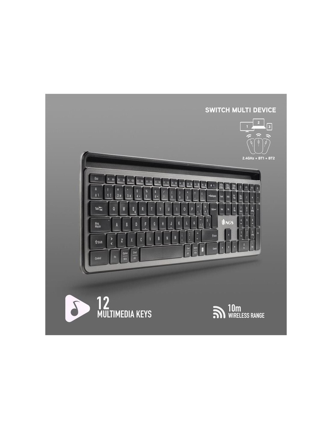 TECLADO + RATON NGS ECLIPSE SLIM SILENT WIRELESS BT MULTI RECARGABLE GREY