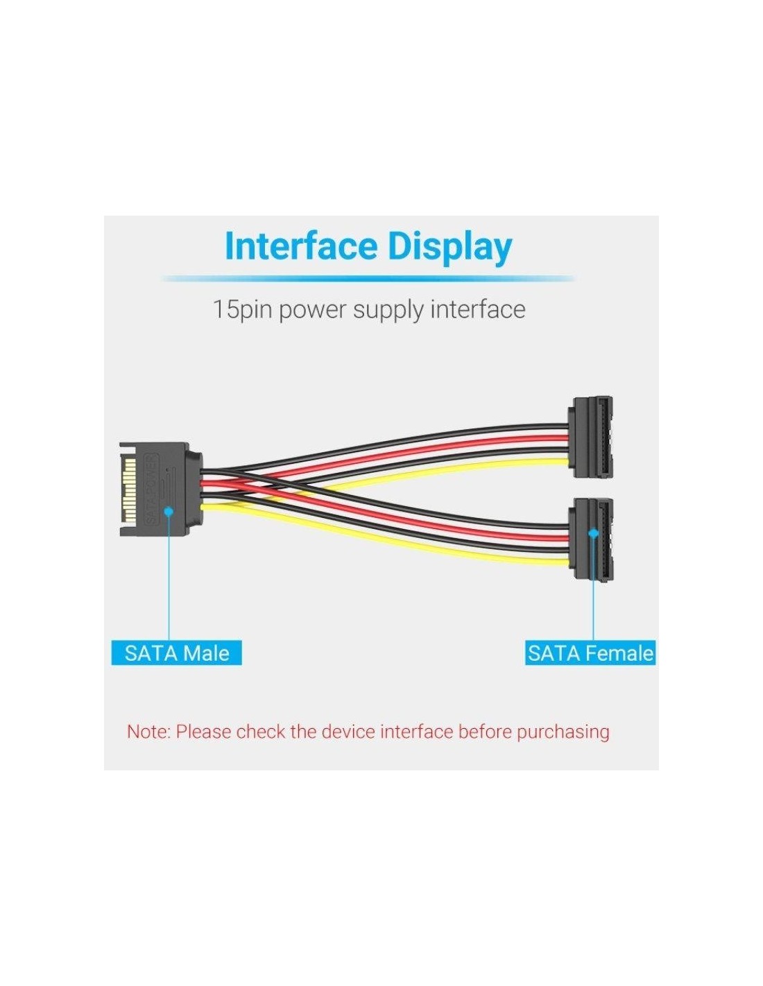 CABLE ALIMENTACION VENTION SATA/M - 2X SATA/H 15CM