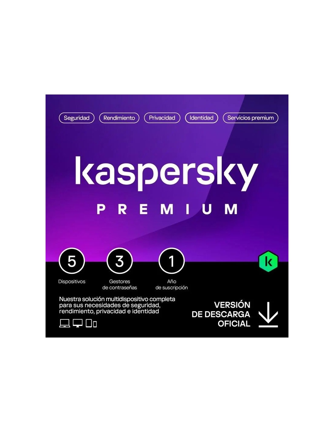 ANTIVIRUS KASPERSKY PREMIUM 1YEAR 5L PC/MAC/ANDROID/IOS L.ELECTRONICA