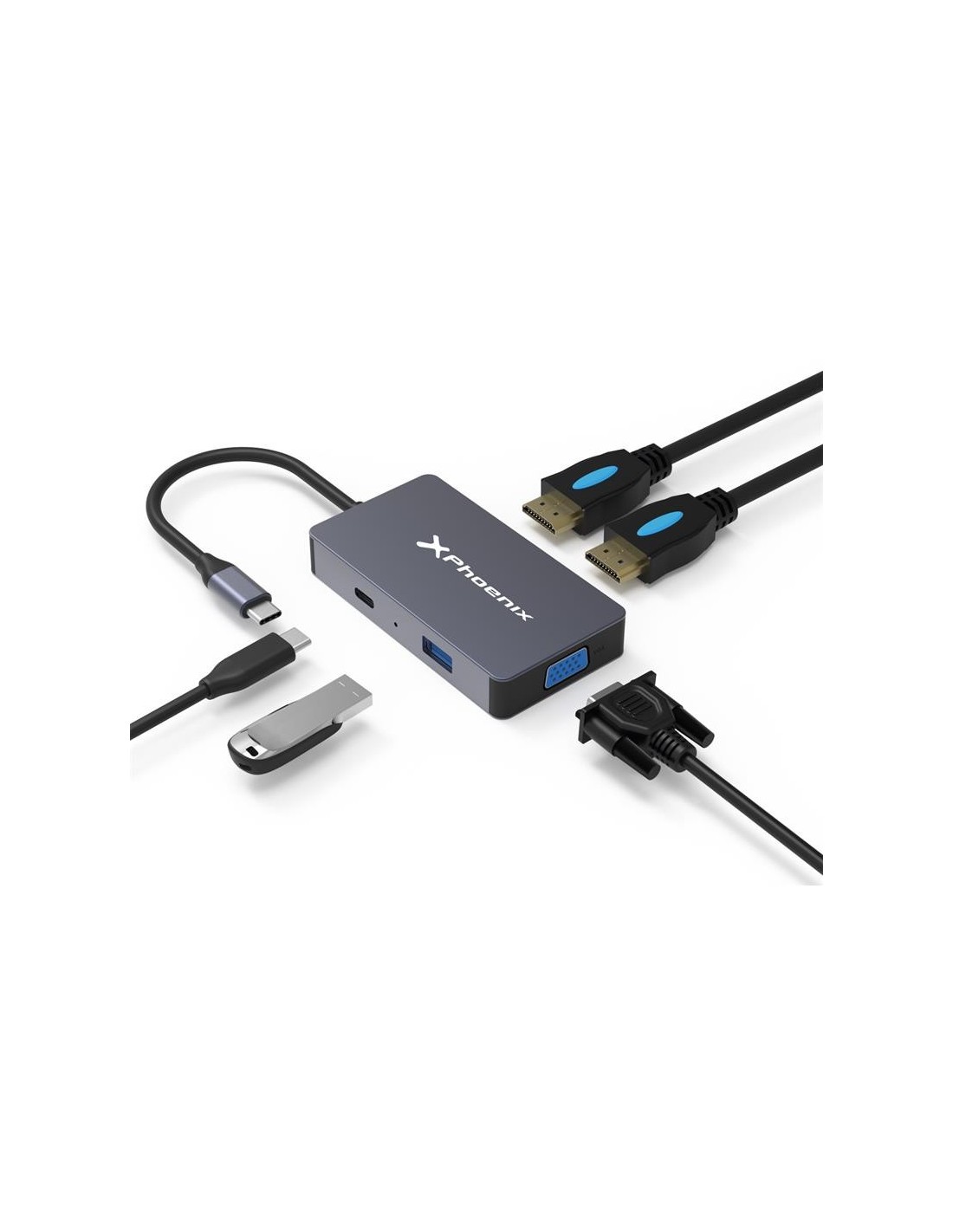 DOCK HUB USB-C PHOENIX 5 EN 1 HDMI 4K/VGA/USB 3.0 BLACK