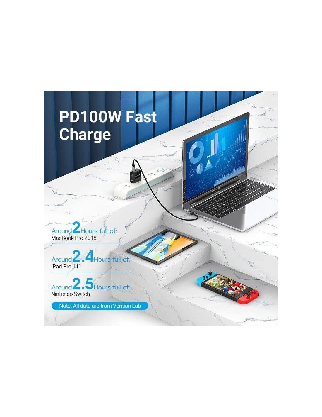 CABLE USB-C VENTION TIPO USB-C/M - USB-C/M ACODADO 5A 100W 1M