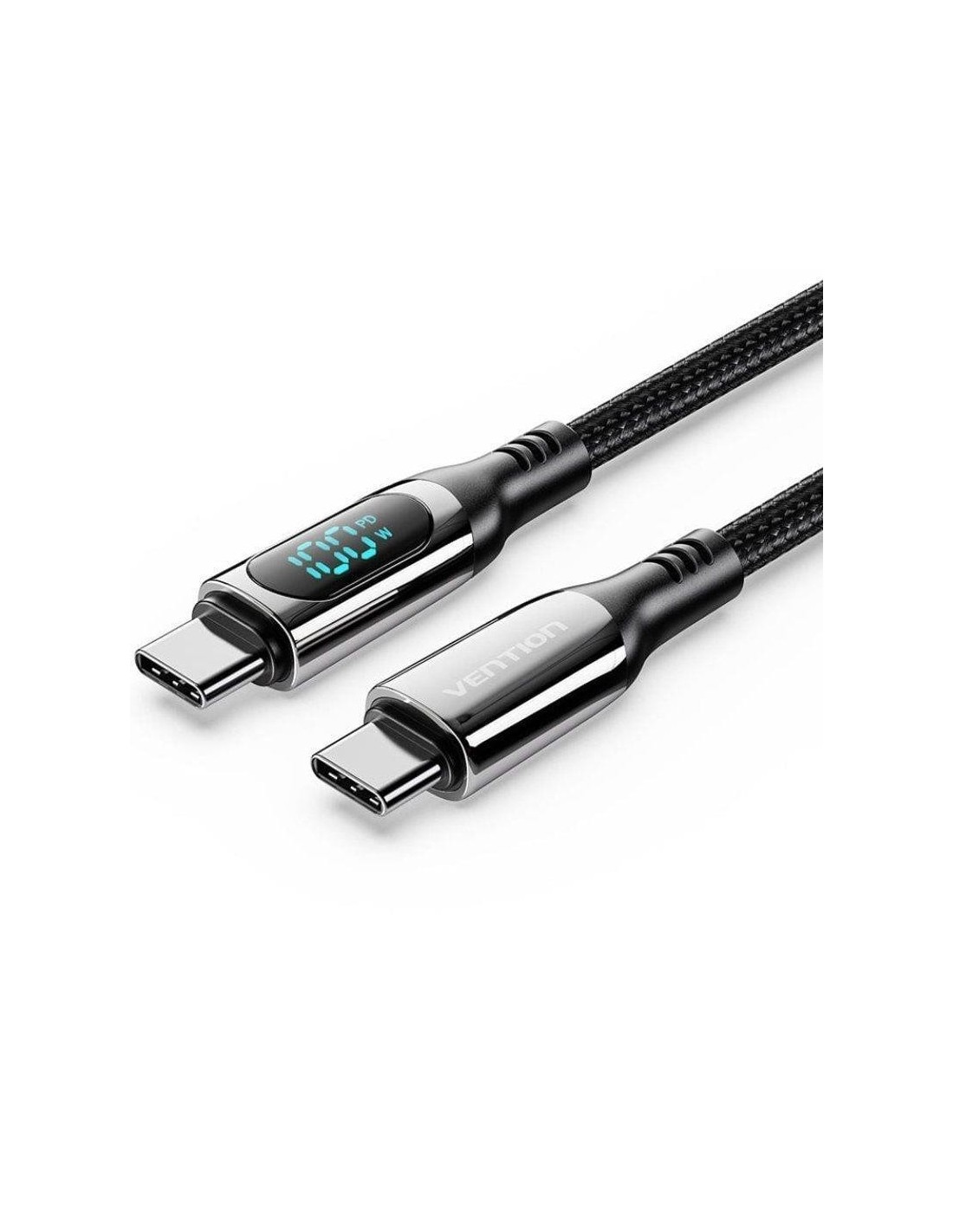 CABLE USB VENTION TIPO USB-C/M-C/M PANTALLA LED 5A PD100W 1.2M BLACK