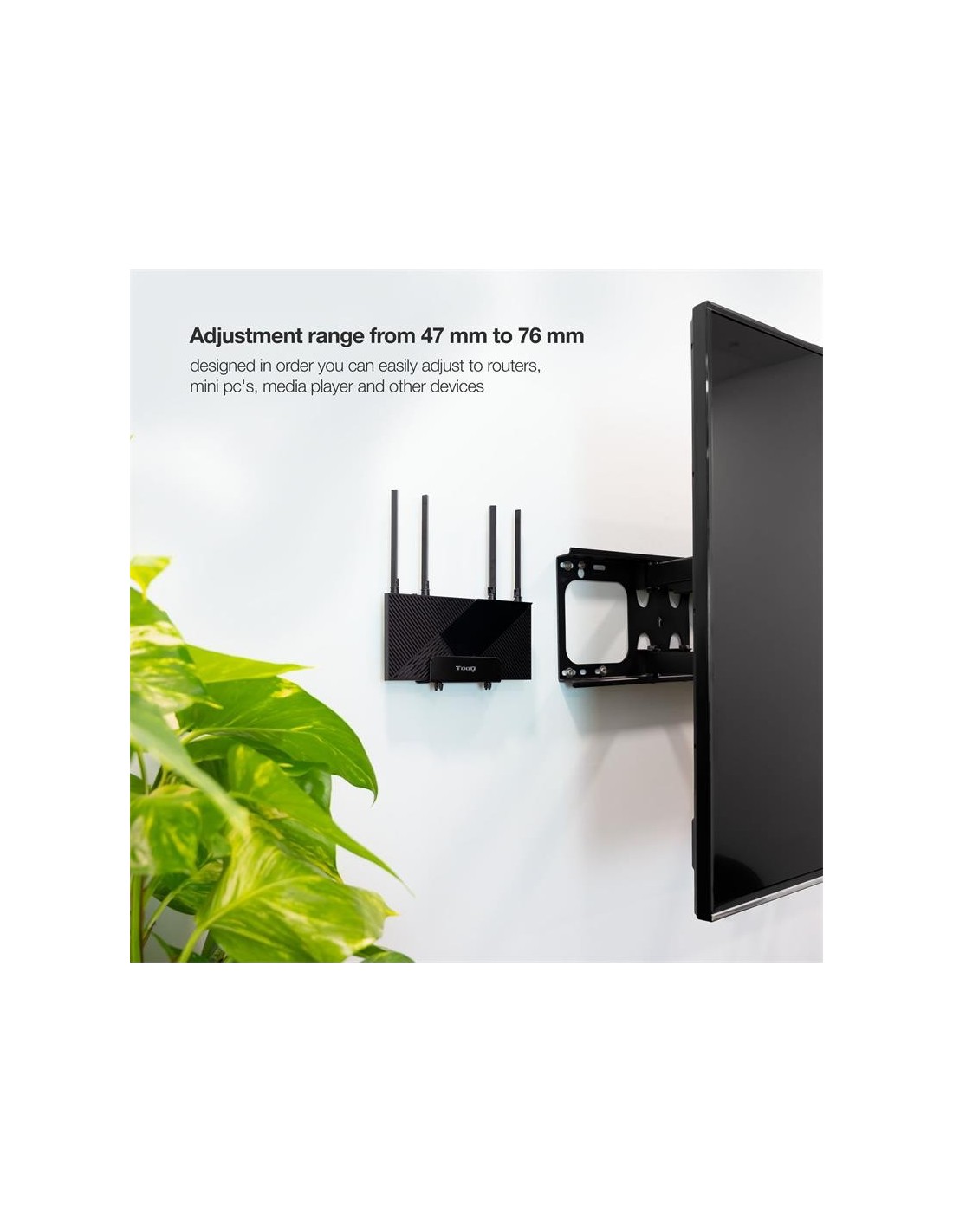 SOPORTE DE PARED UNIVERSAL TOOQ PARA ROUTER MINI PC MULTIMEDIA 5KG BLACK