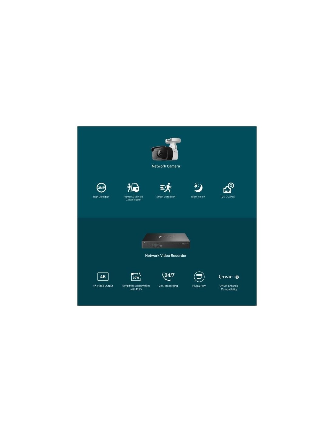 PACK CAMARA TP-LINK VIGI 4X BULLET 3MP POE + GRABADOR IP 8 CH POE