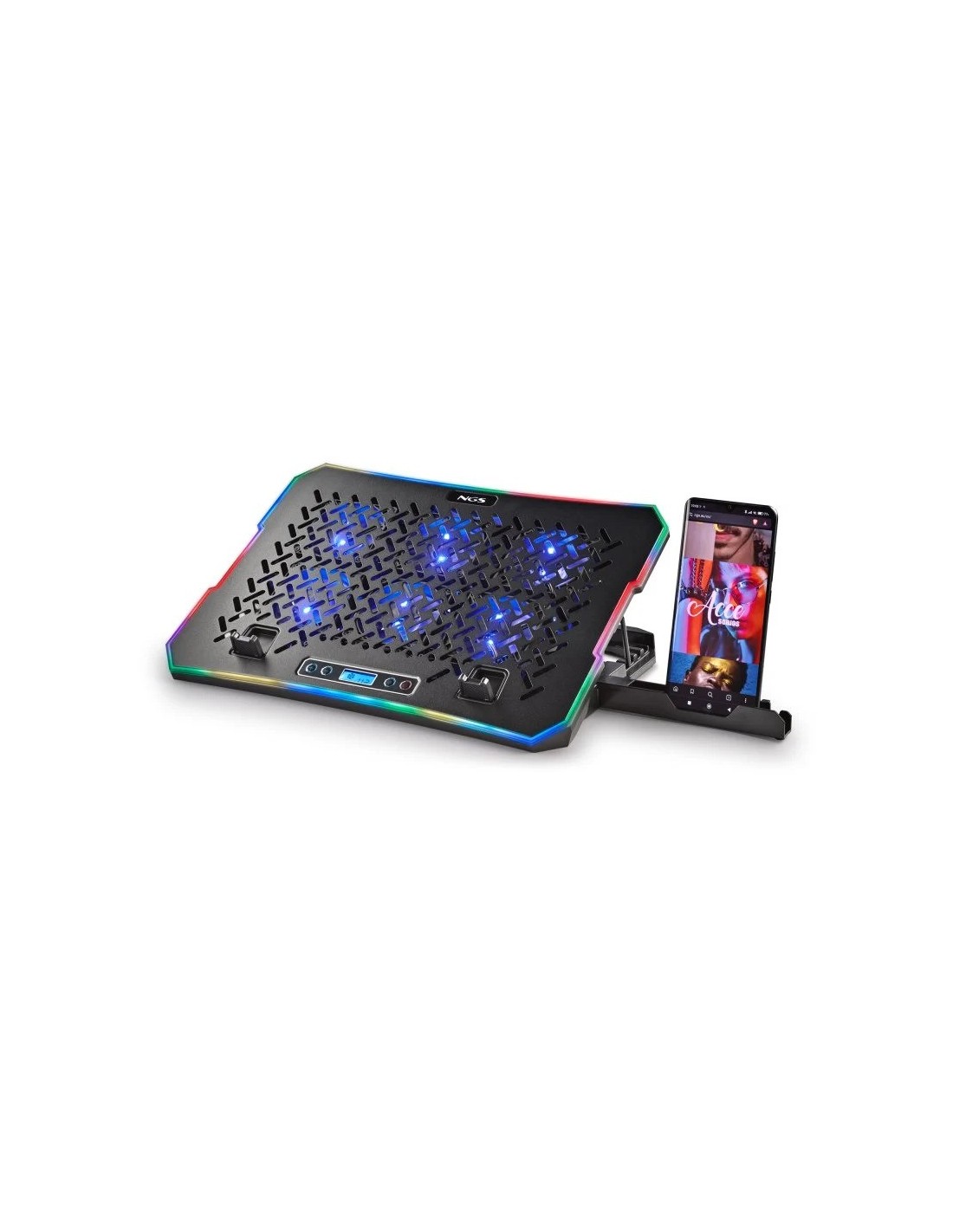 SOPORTE + VENTILADOR NOTEBOOK NGS HEROSTAND RGB BLACK + SOPORTE SMARTPHONE