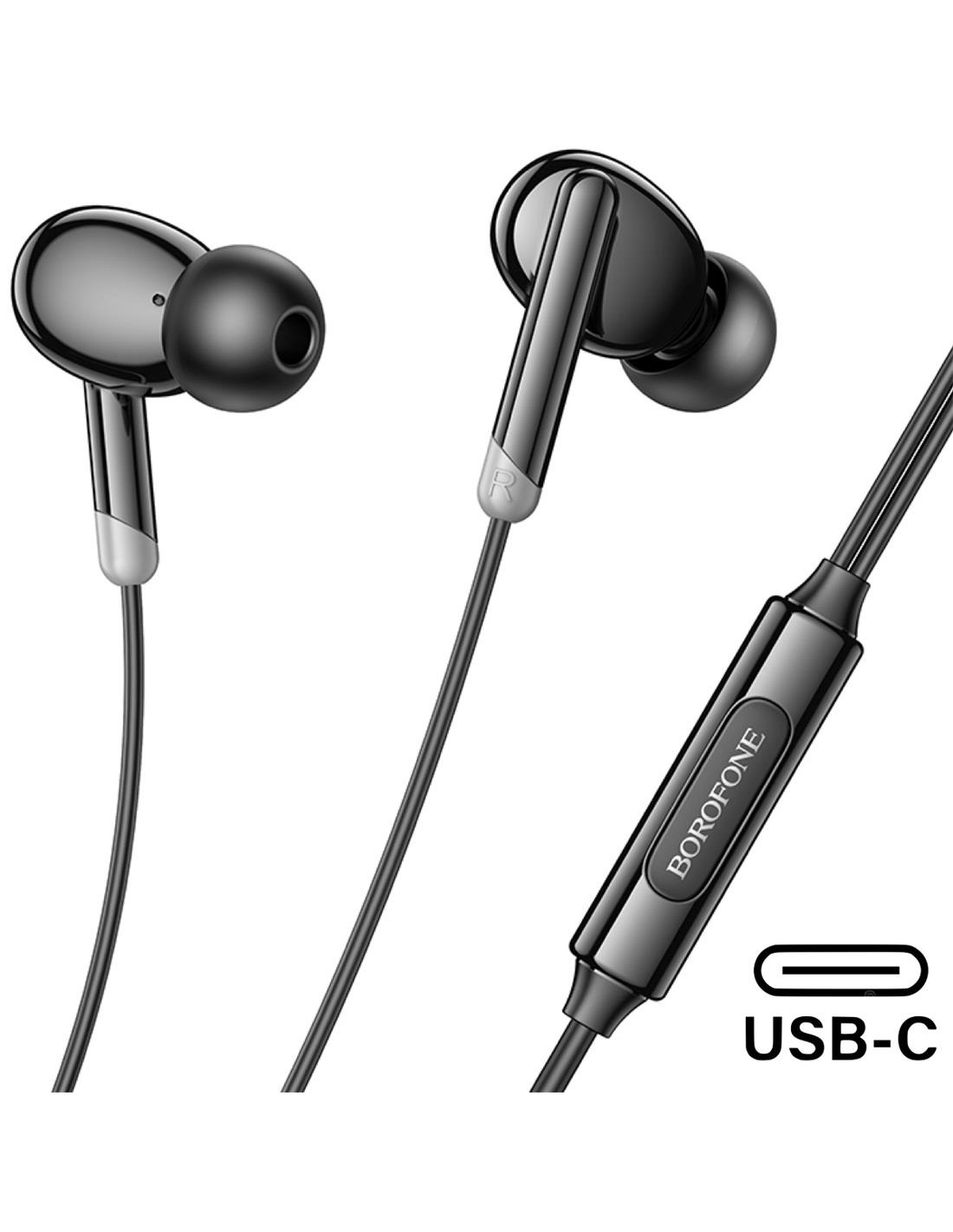 Borofone BM92 Auriculares con Micrófono y Conexión USB-C Negro