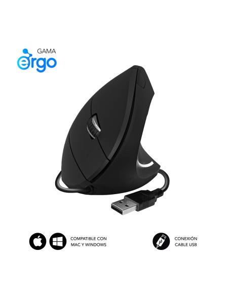SUBBLIM Ratón GLIDE VERTICAL ERGO WIRED MOUSE BLACK
