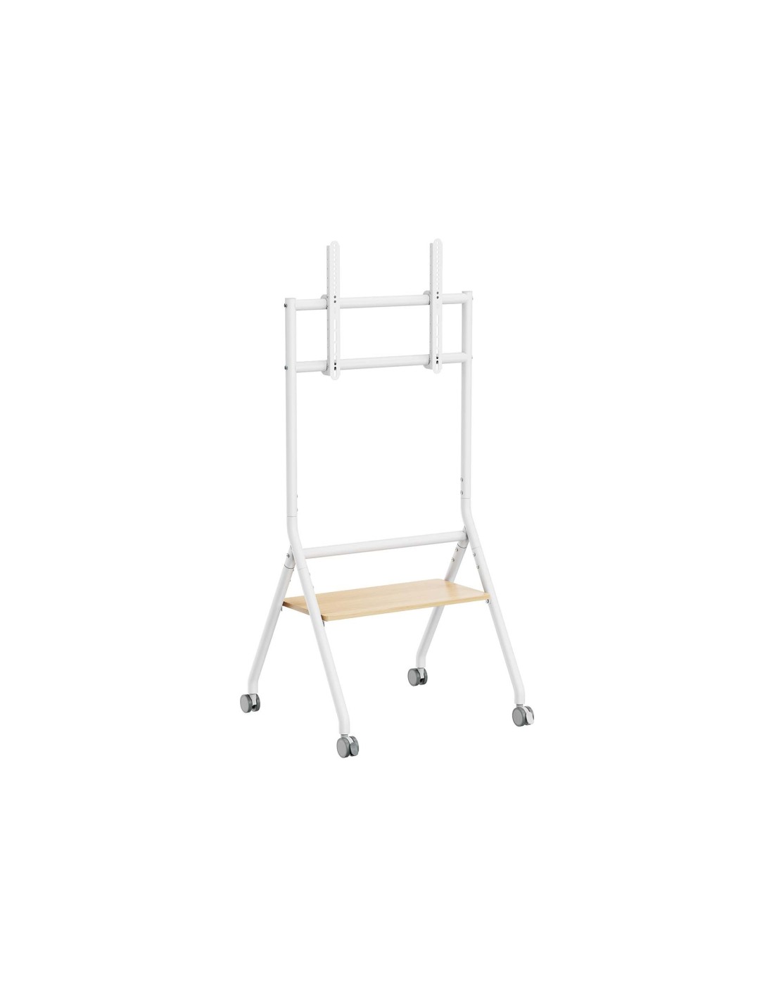 AISENS Soporte de suelo eco con rueda, 1 bandeja para pantalla interactiva/TV 80kg de 37-86, Blanco+Madera