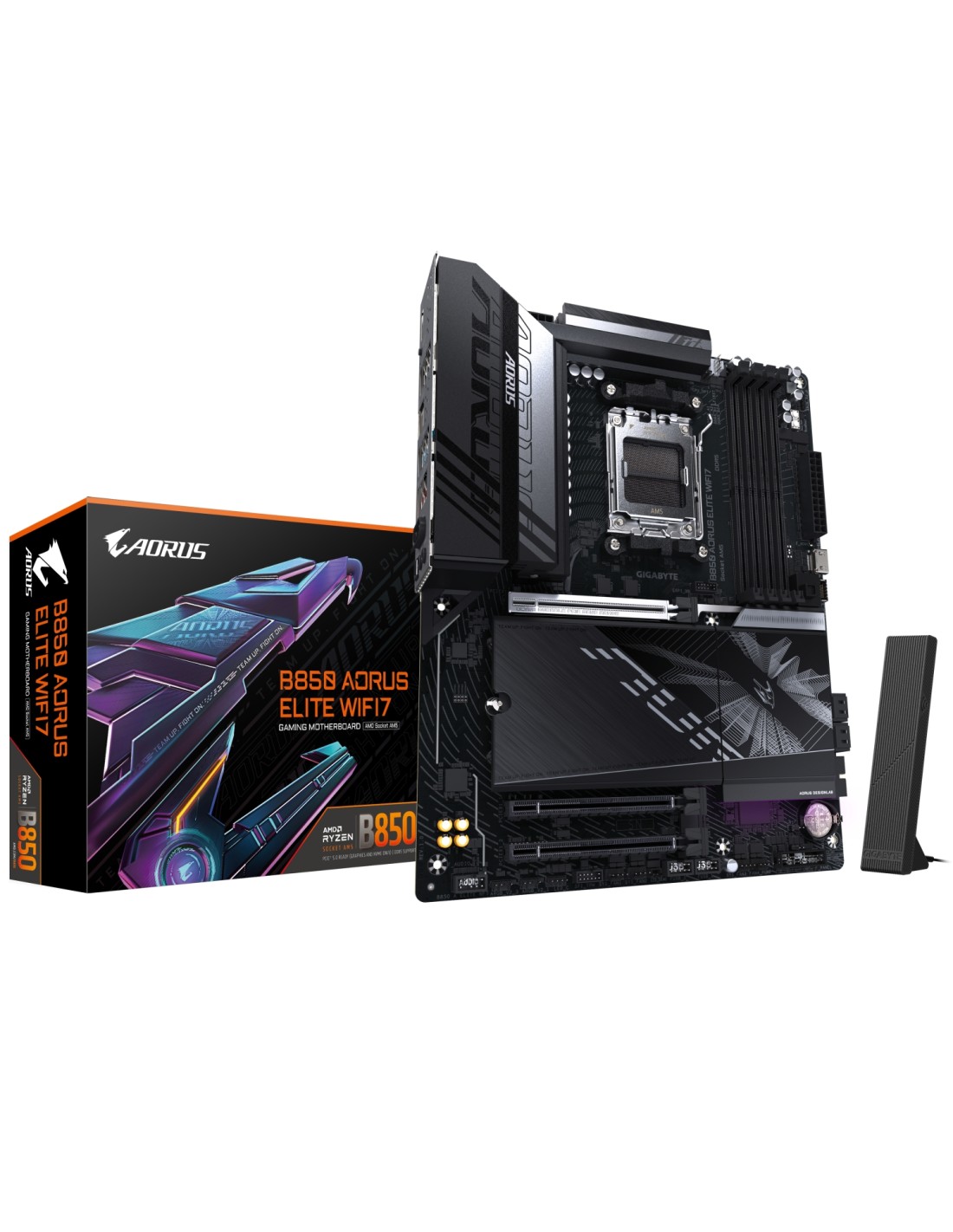 GIGABYTE B850 AORUS ELITE WIFI7 Placa Base - Procesadores AMD Ryzen Serie 9000, VRM digital de 14+2+2 fases, hasta 8200MHz DDR5