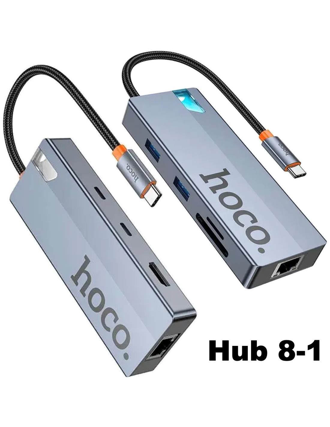 Adaptador USB-C 8-1 Hoco HB52 HDMI + 2x USB 3.0 + PD + RJ45 + MicroSD/SD