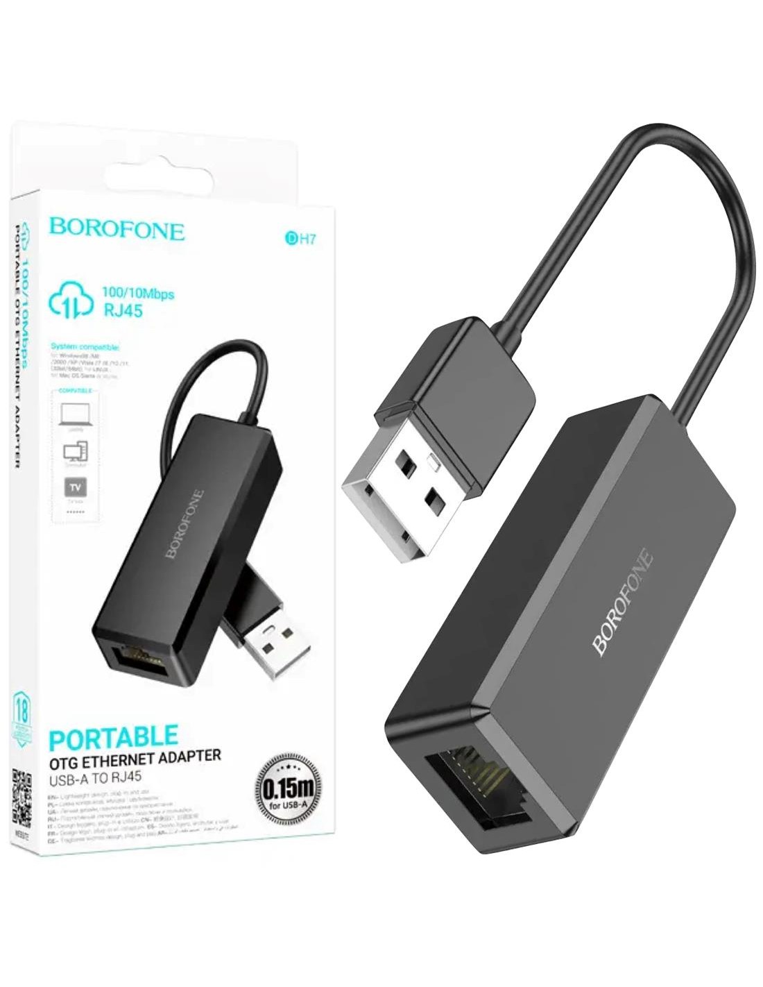 Borofone DH7 Adaptador USB-A a RJ45 Ethernet 100 Mbps Negro