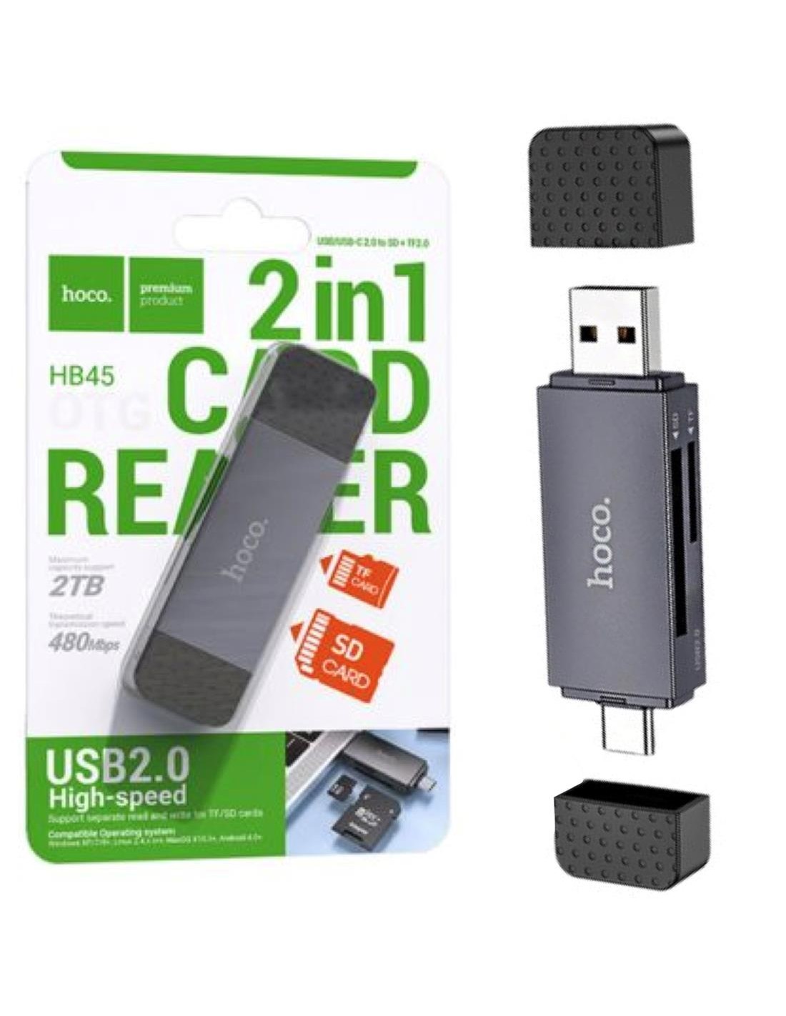 Lector Hoco HB45 Spirit para SD y Micro SD con conexión USB y USB-C 2.0