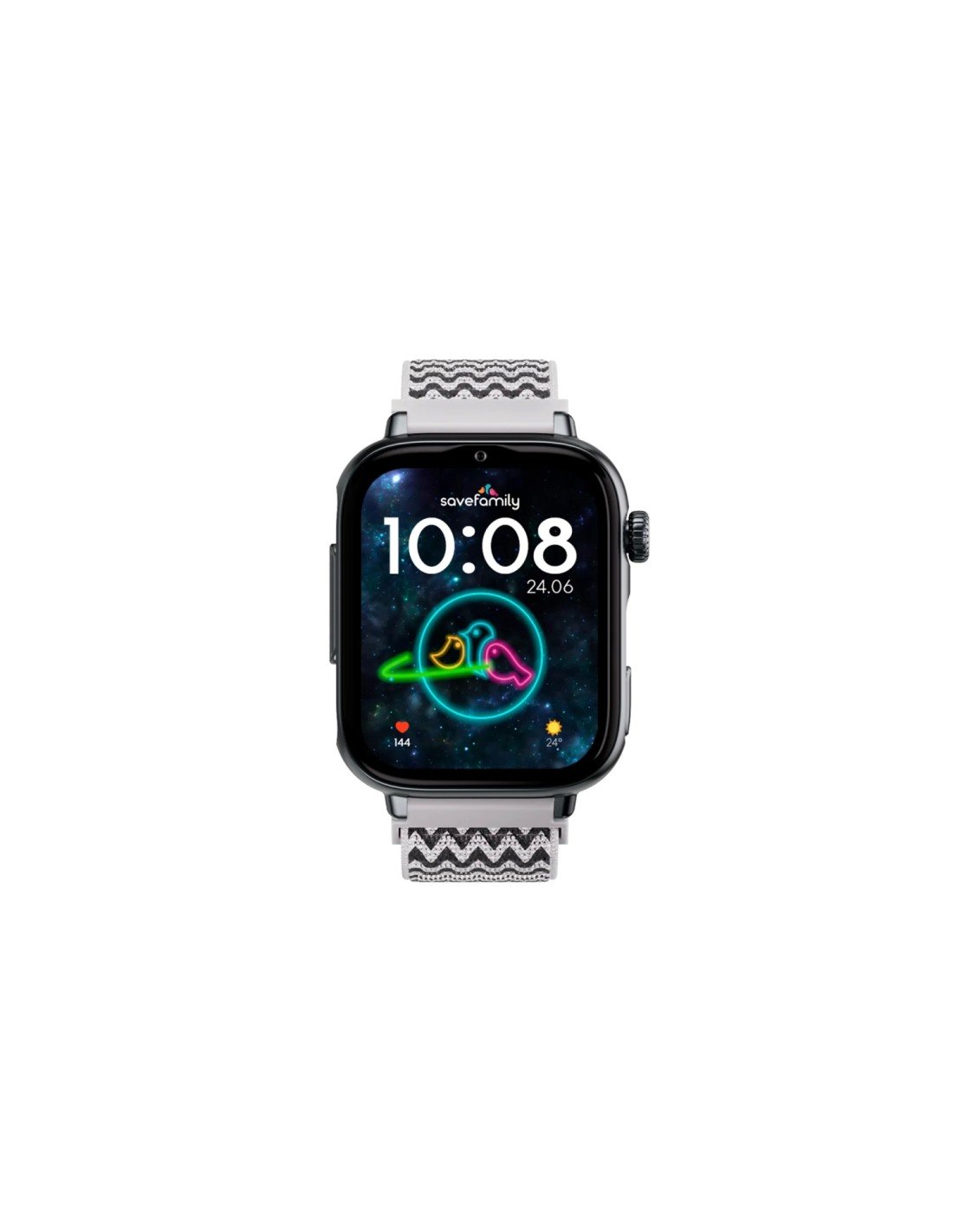 SaveFamily SaveWatch Plus 2 Reloj Inteligente para niños 4G Esfera Negra correa Tela ZigZag