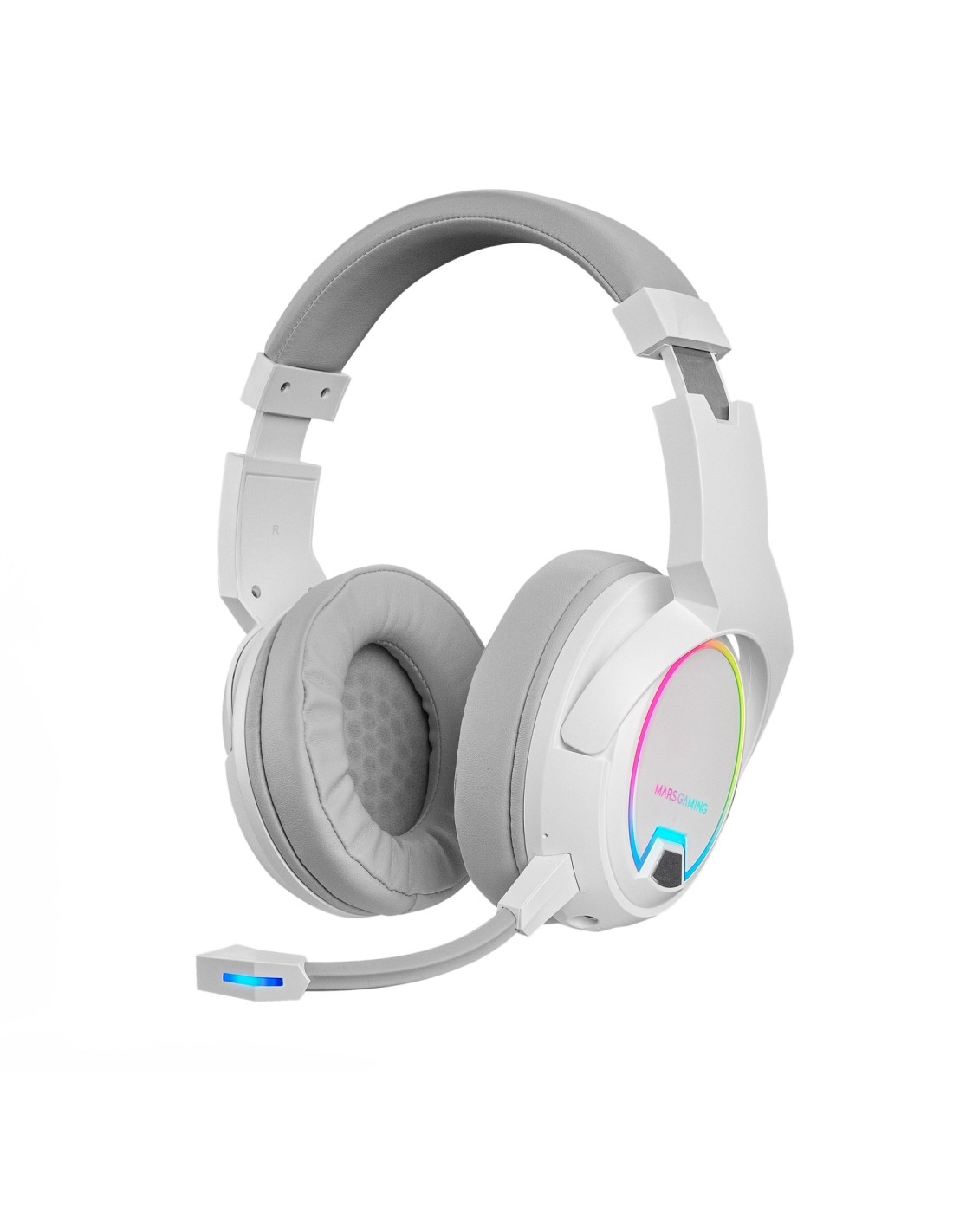 Mars Gaming MHW-100 Blanco Auriculares Inalámbricos ARGB Flow Micrófono ENC ExtraÃble Ultraligeros Cancelación de Ruido Acti