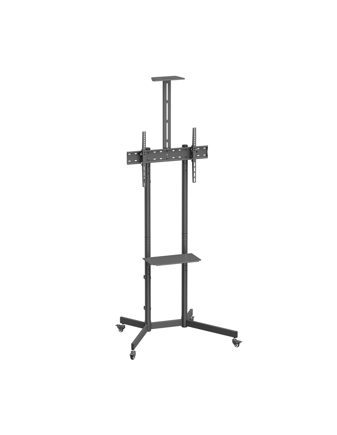 AISENS Soporte De Suelo Eco Con Rueda, Bandeja Para DVD Y Soporte De Cámara Para Monitor/TV 45kg De 37-70, Negro