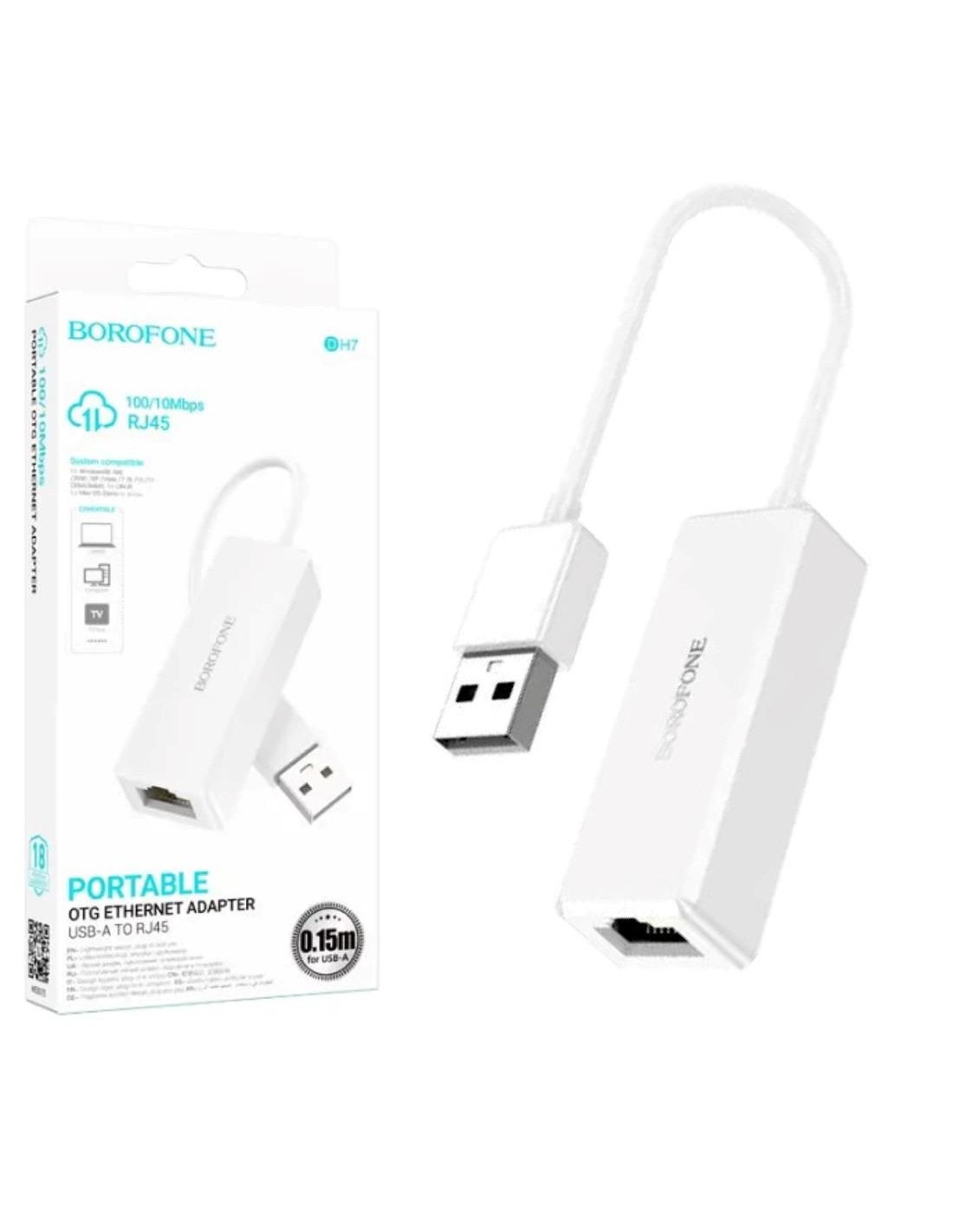 Borofone DH7 Adaptador USB-A a RJ45 Ethernet 100 Mbps Blanco