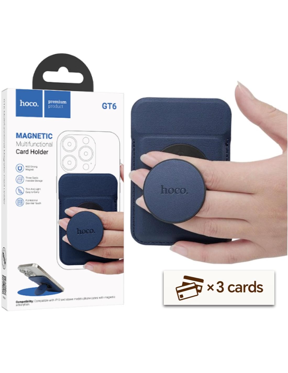 Hoco GT6 Tarjetero Magsafe con Soporte Azul