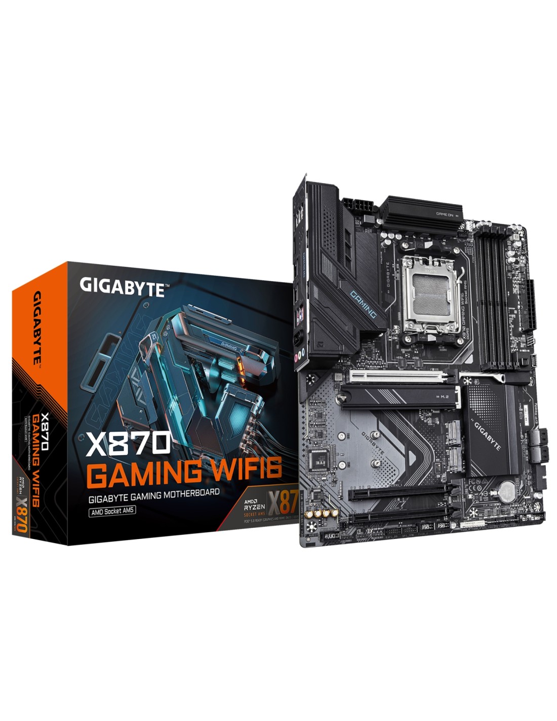 GIGABYTE X870 GAMING WIFI6 Placa Base - Compatible con CPUs AMD Ryzen 9000, 8+2+2 fases VRM, hasta 8000MHz DDR5 (OC), 1xPCIe 5.0