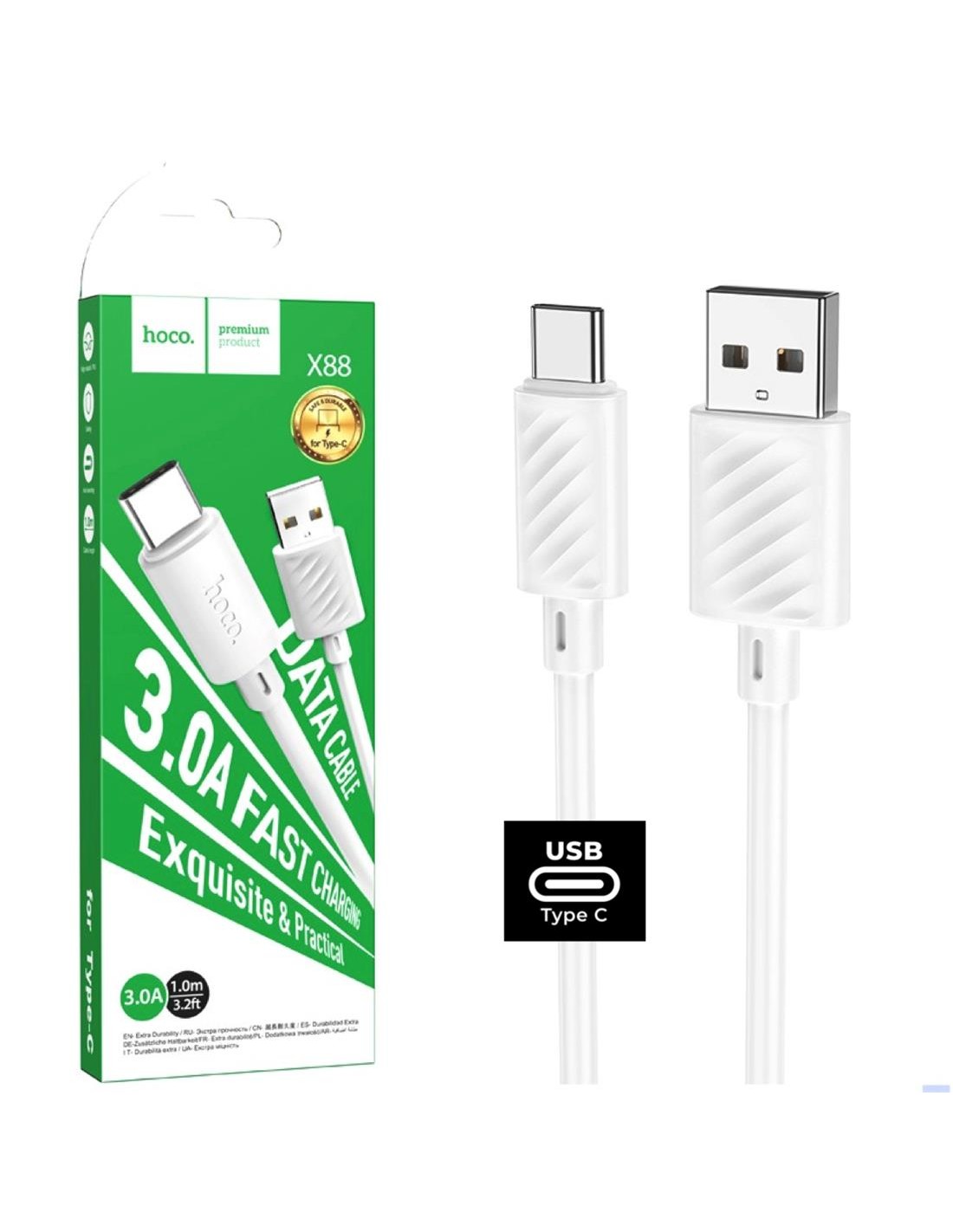 Cable USB a USB-C 1 metro 3 amp Hoco X88 Blanco
