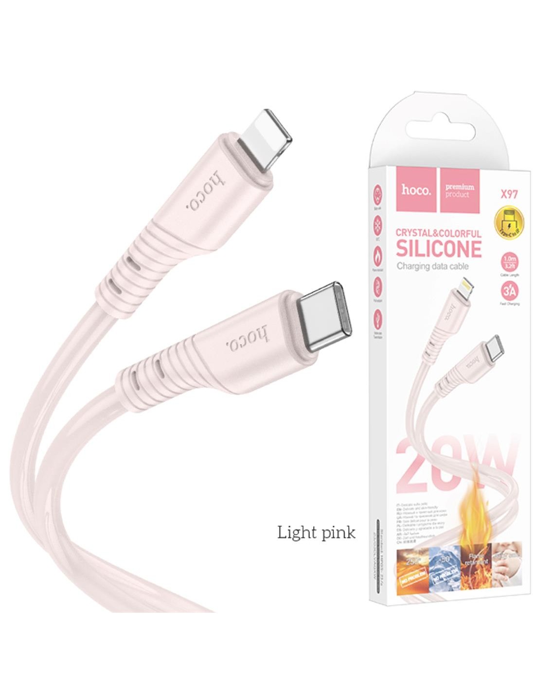 Cable USB-C a Lightning 1 metro 20W Hoco X97 Crystal  Silicona Rosa