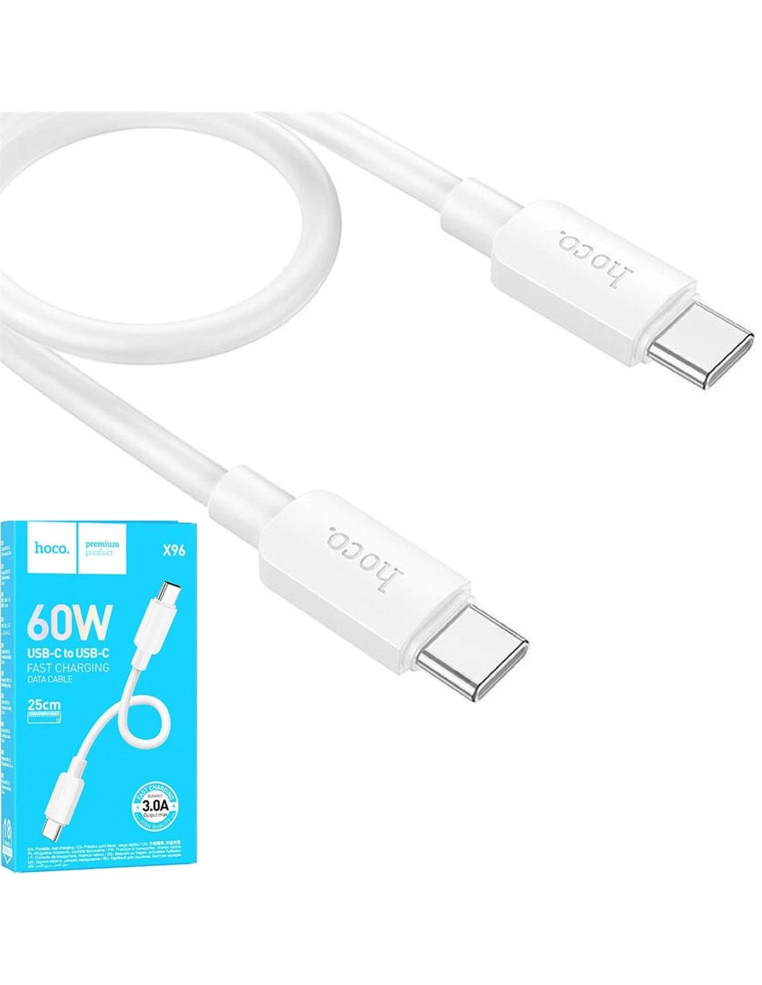 Cable USB-C a USB-C 60w Mini 0.25 centimetros Hoco X96 Blanco
