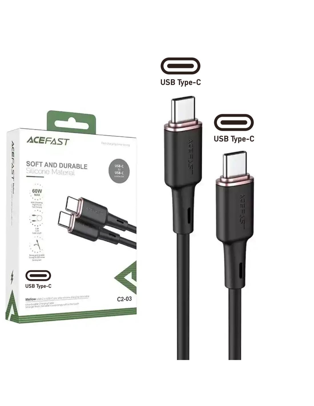 Cable USB-C a USB-C Acefast C2-03 60W Silicona 1.2 metros Negro