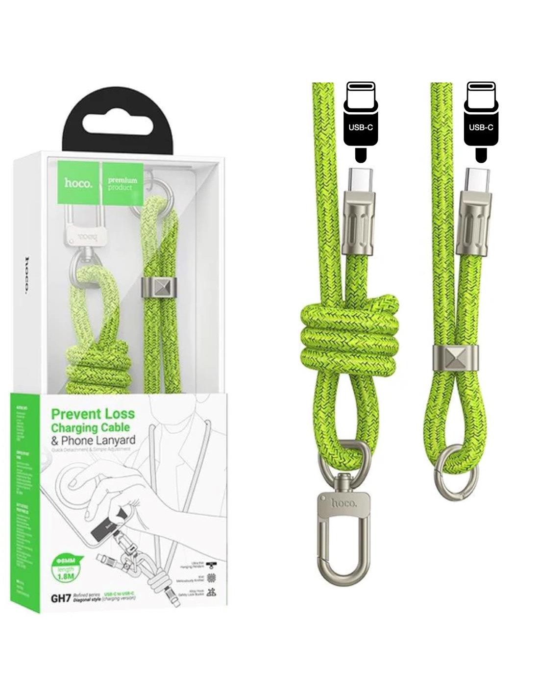Hoco GH7 Colgatnte para Móvil con Cable USB-C a USB-C 1.8m Fluorescent Green