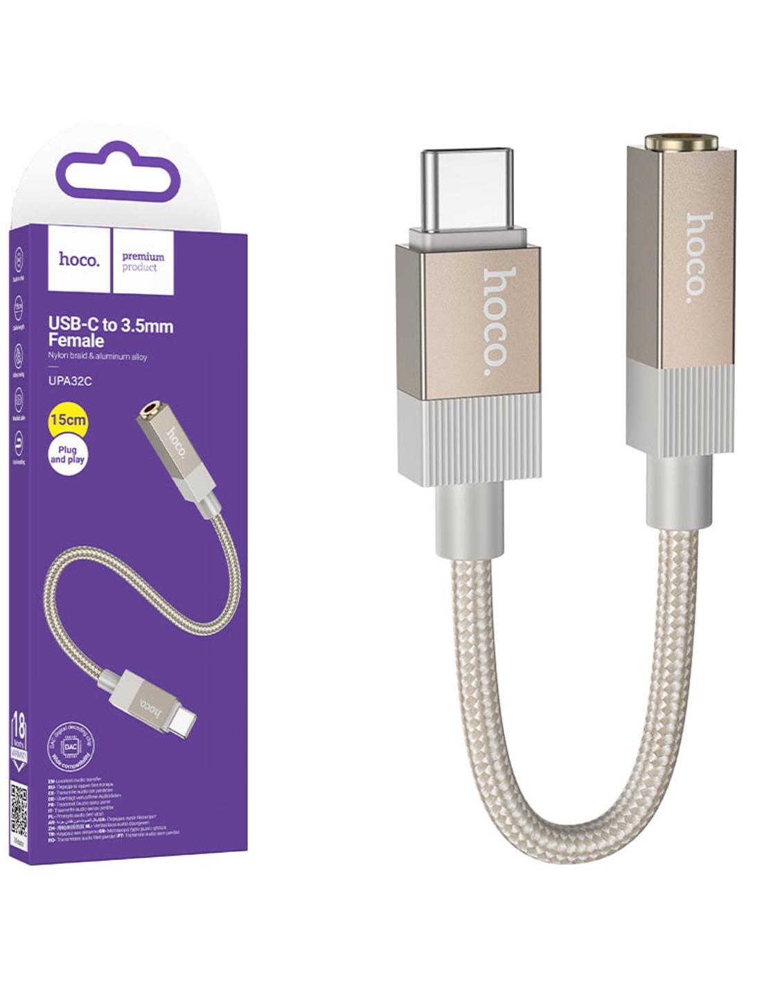 Hoco UPA32C Adaptador USB-C a Jack 3.5mm Dorado