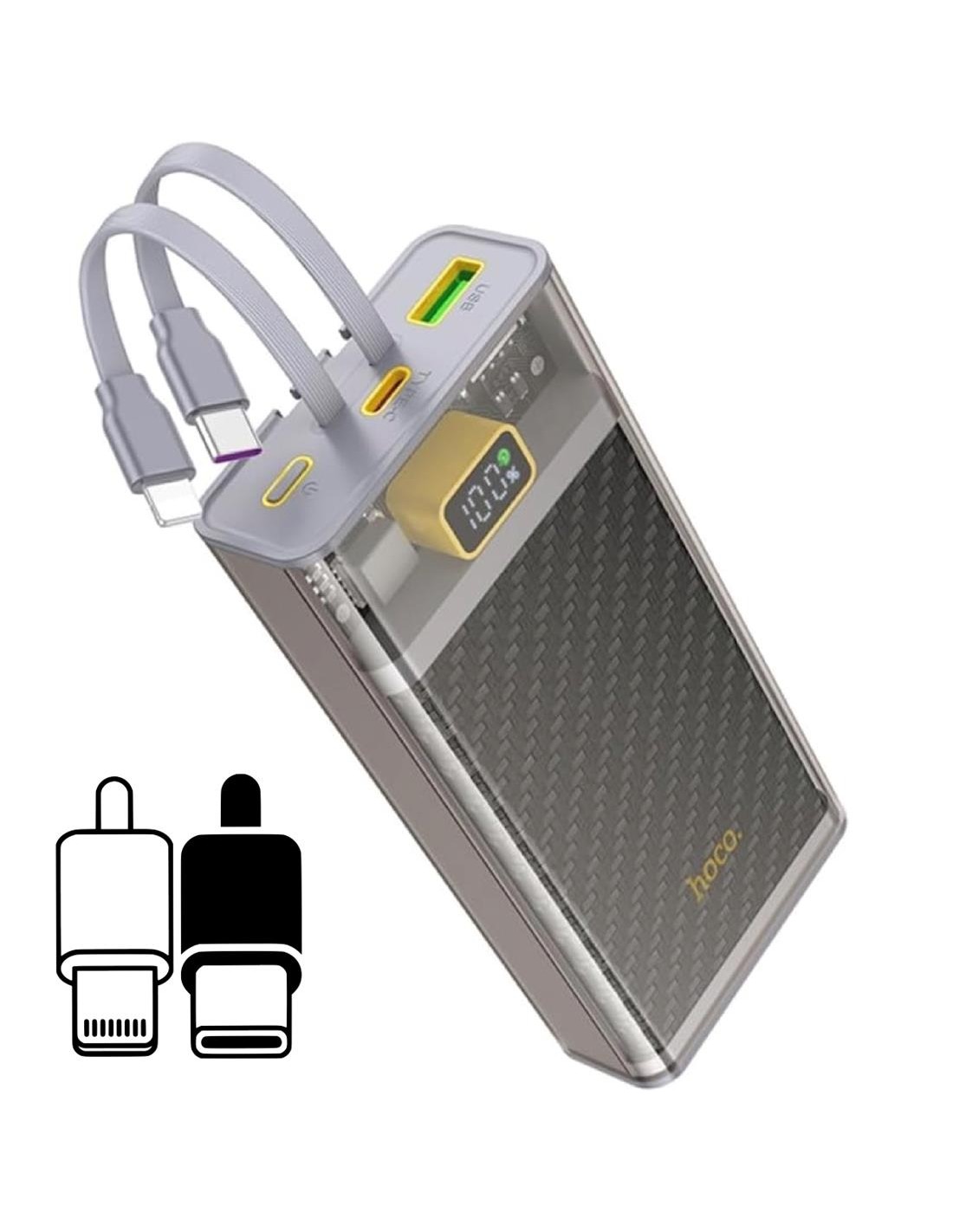 Hoco J104A Powerbank 20.000 mAH 22.5W con Cables USB-C y Lightning