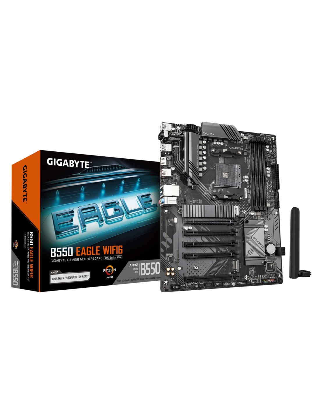 GIGABYTE B550 EAGLE WIFI6 Placa base - Procesadores AMD Ryzen serie 5000 G, VRM de 10+3+1 fases, hasta 3200 MHz DDR4, 1xPCIe 4.0