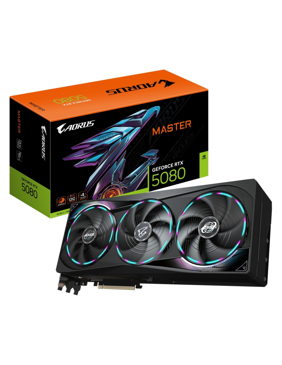 GIGABYTE AORUS GeForce RTX 5080 MASTER 16G Tarjeta Gráfica - 16GB GDDR7, 256 bits, PCI-E 5.0, 2805MHz Core Clock, 3 x DisplayPo
