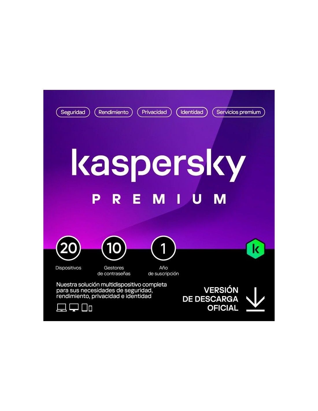 ANTIVIRUS KASPERSKY PREMIUM 1YEAR 20L PC/MAC/ANDROID/IOS L.ELECTRONICA